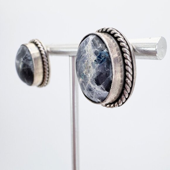 VTG Sterling Silver 925 Sodalite Bezel Set Oval Dangle Earrings One Size - Picture 4 of 9